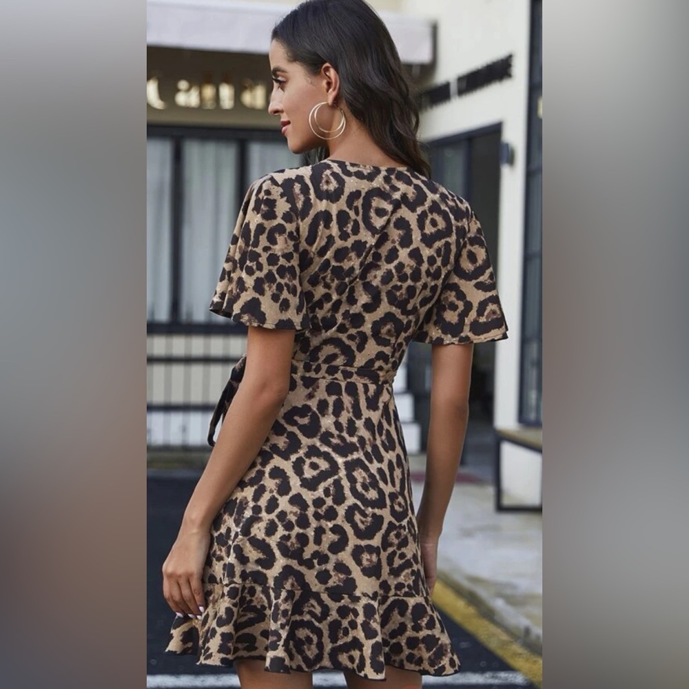 Clasi Leopard Print Self-Tie Mini Wrap Dress